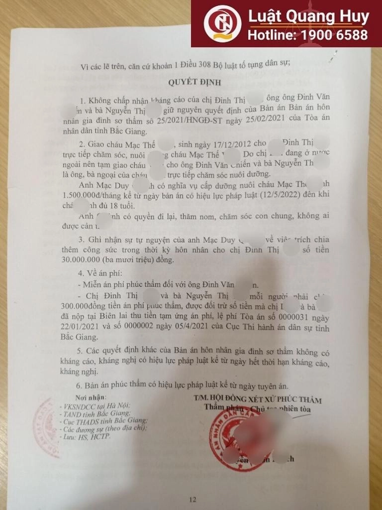 Luật sư Lê Thị Oanh bảo vệ thành công vụ việc tranh chấp hôn nhân gia đình tại Tòa án nhân dân cấp cao tại Hà Nội